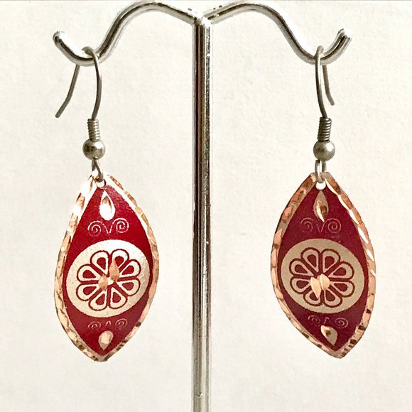 Mediterranean Earrings, etched, enamel, copper, hypo-allergenic - Picture 1 of 3